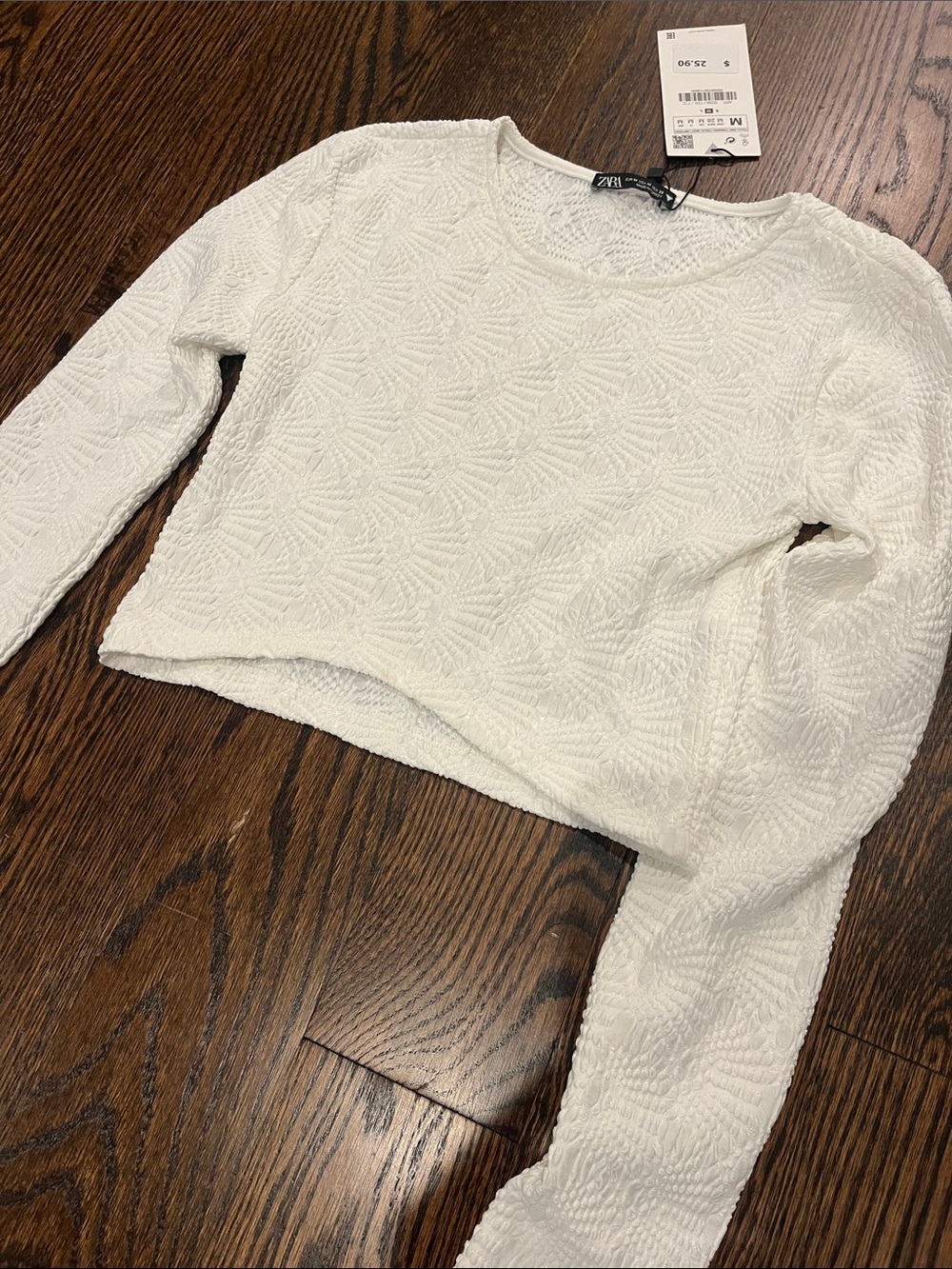 Zara White Textured Cropped Top